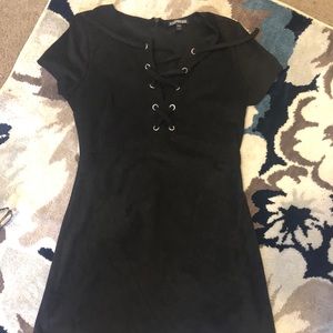 Suede black dress with front ties